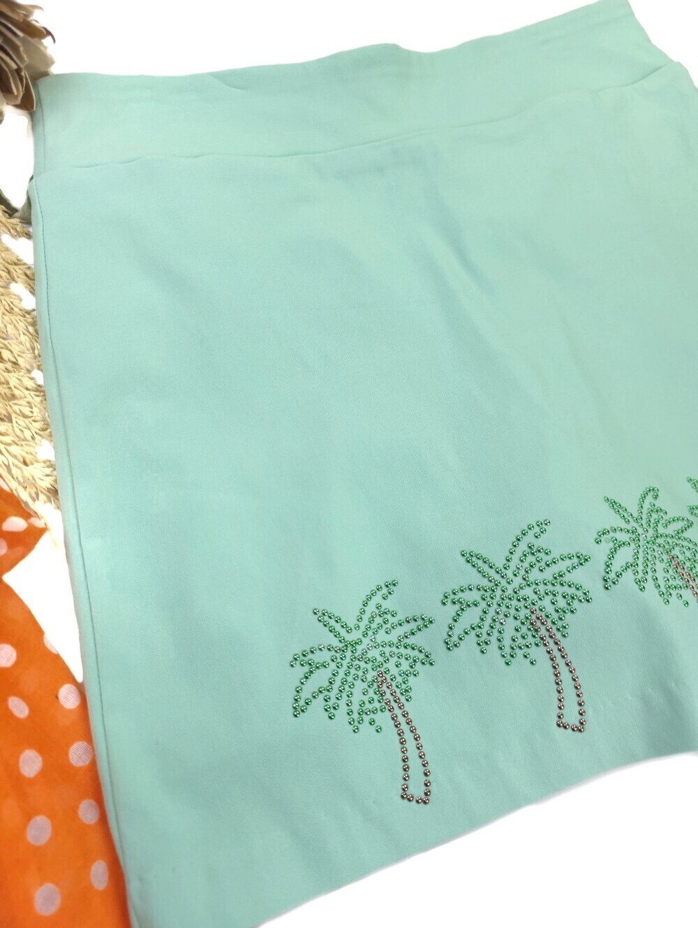Fresh Mint Green Palm Tree Embellished Rayon Blend Skort Sz M